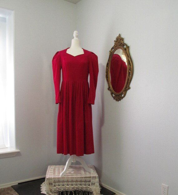 Vintage Red Cotton Corduroy Laura Ashley Dress Mad