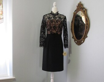 Vintage jaren 1960 1970 prachtige zwarte cocktail schede jurk met kant lijfje pin-up Rockabilly originele tags