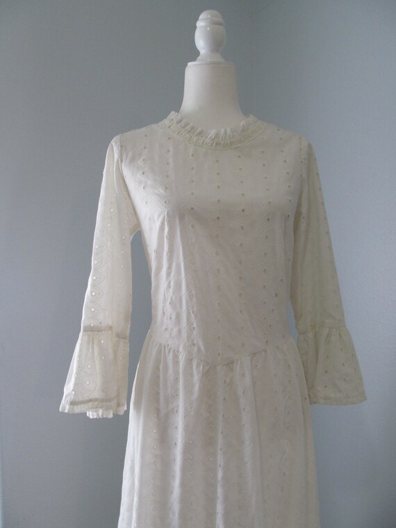 1980s White Cotton Eyelet Maxi Dress Boho Cottagecore… - Gem