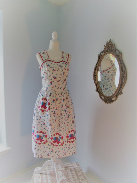 1950s Novelty Print Cotton Sundress Red And Blue … - image 10