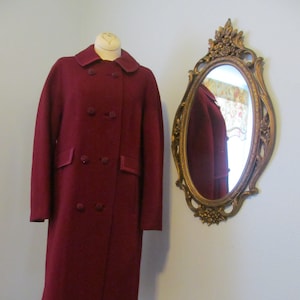 Vintage 1960s Burgundy Textured Wool Coat Rhinestone Buttons