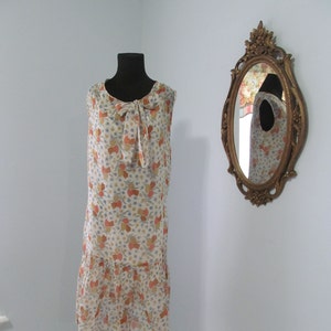 1920s Multi Floral Algodón Voile Chemise Frock Vestido de día Busto 37 pulgadas