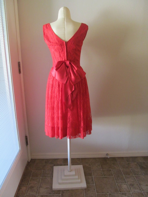 Vintage 1950s 1960s Red Lace Party Dress Swing Pi… - image 6