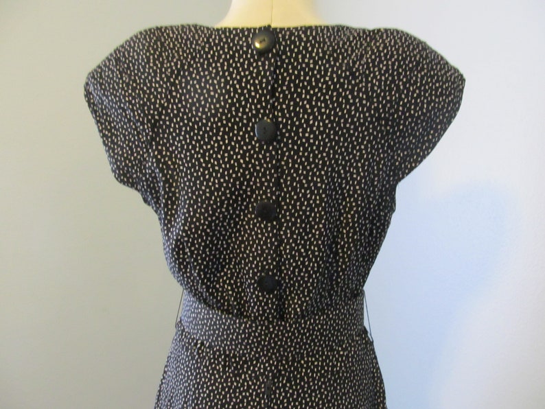 Vintage 1980s Black And White Polka Dot Dress Sweetheart Neckline Hearts Label Size 9-10