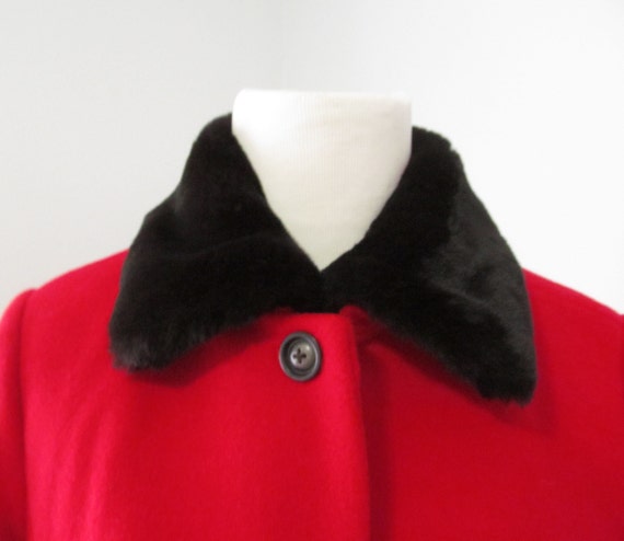 Red Wool Coat Scandinavian Embroidery Black Faux … - image 3