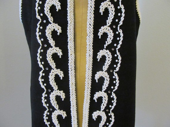 1960s Lilli Ann Black And White Beaded Sweater Ve… - image 3