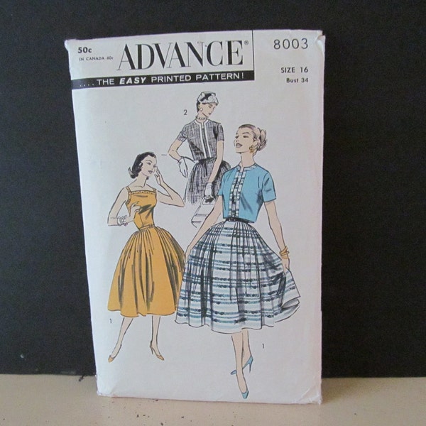 Authentic 1950s Sundress With Cardigan Jacket Advance Sewing Pattern Bust 34 Inches