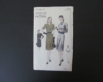 1940's VOGUE Dress Pattern Size 14 Bust 32 Hip 35
