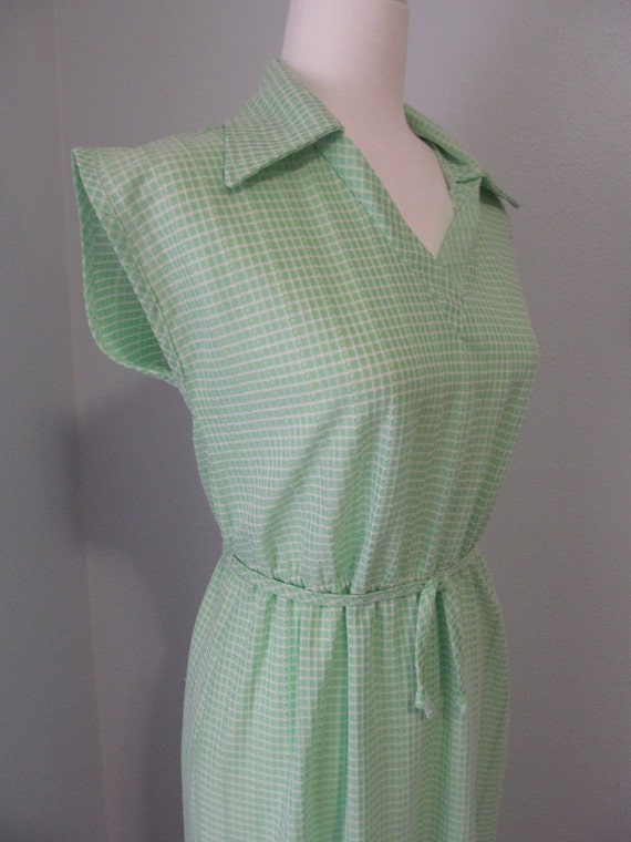 Vintage 1970s Lime Green And White Checked Polyes… - image 6