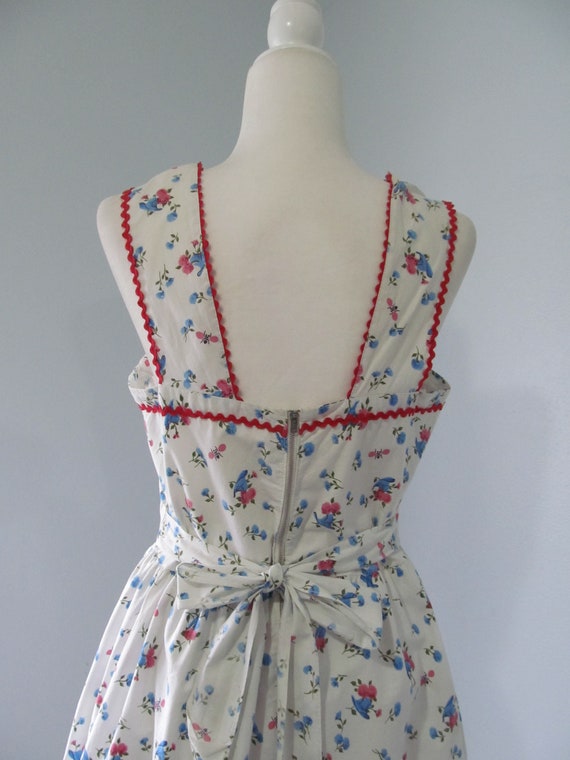 1950s Novelty Print Cotton Sundress Red And Blue … - image 6