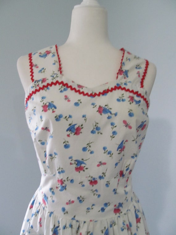 1950s Novelty Print Cotton Sundress Red And Blue … - image 2