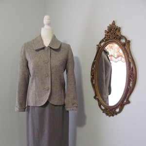 Vintage 1950s Wool Gray Tweed Jacket Bust 36 Inches