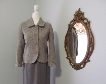 Vintage 1950s Wool Gray Tweed Jacket Bust 36 Inches