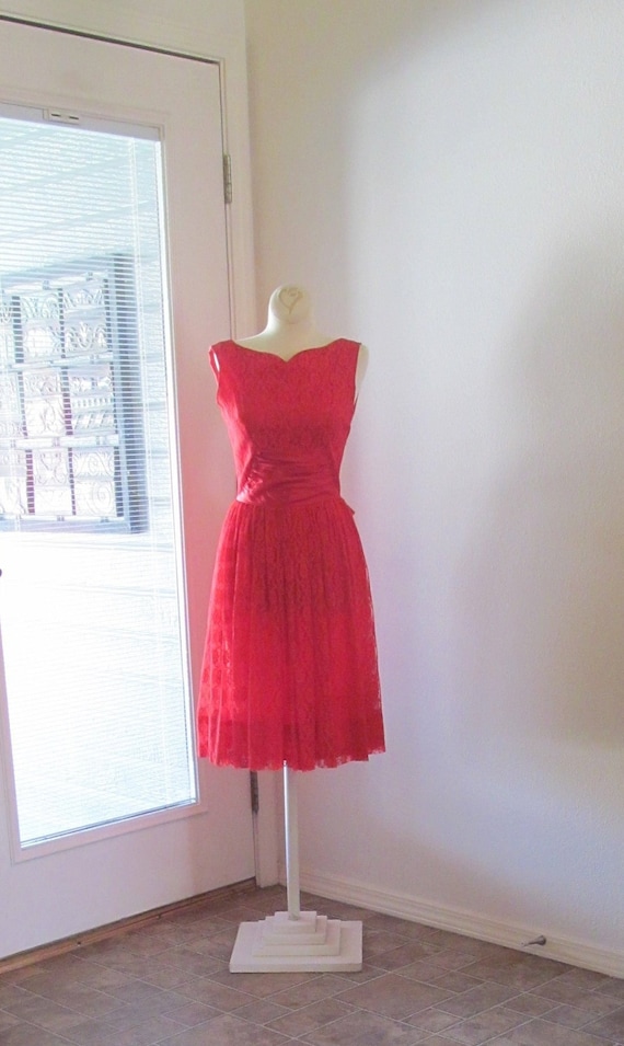 Vintage 1950s 1960s Red Lace Party Dress Swing Pin-up Rockabilly Bust 31  1/2 Inches - Etsy