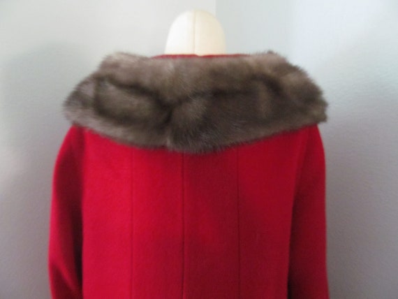 Vintage 1950s 1960s Dark Red Wool Coat With Mink … - image 5