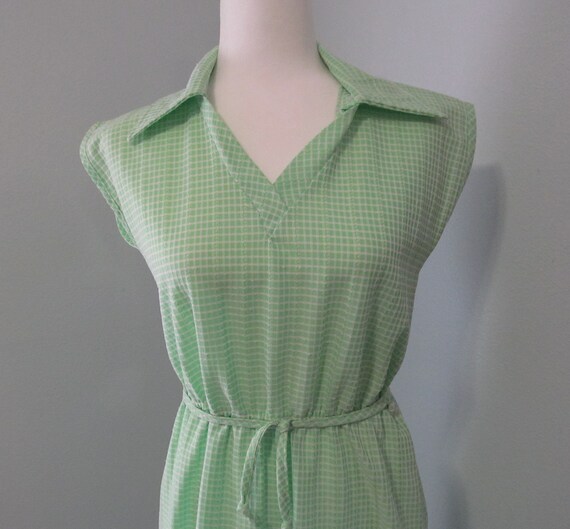 Vintage 1970s Lime Green And White Checked Polyes… - image 2