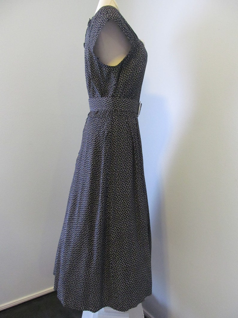 Vintage 1980s Black And White Polka Dot Dress Sweetheart Neckline Hearts Label Size 9-10