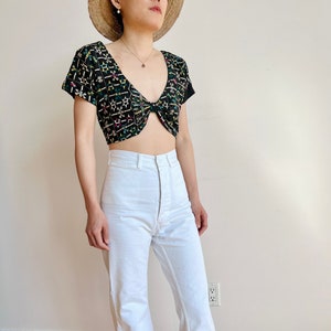 Vintage black cotton embroidered crop top image 1