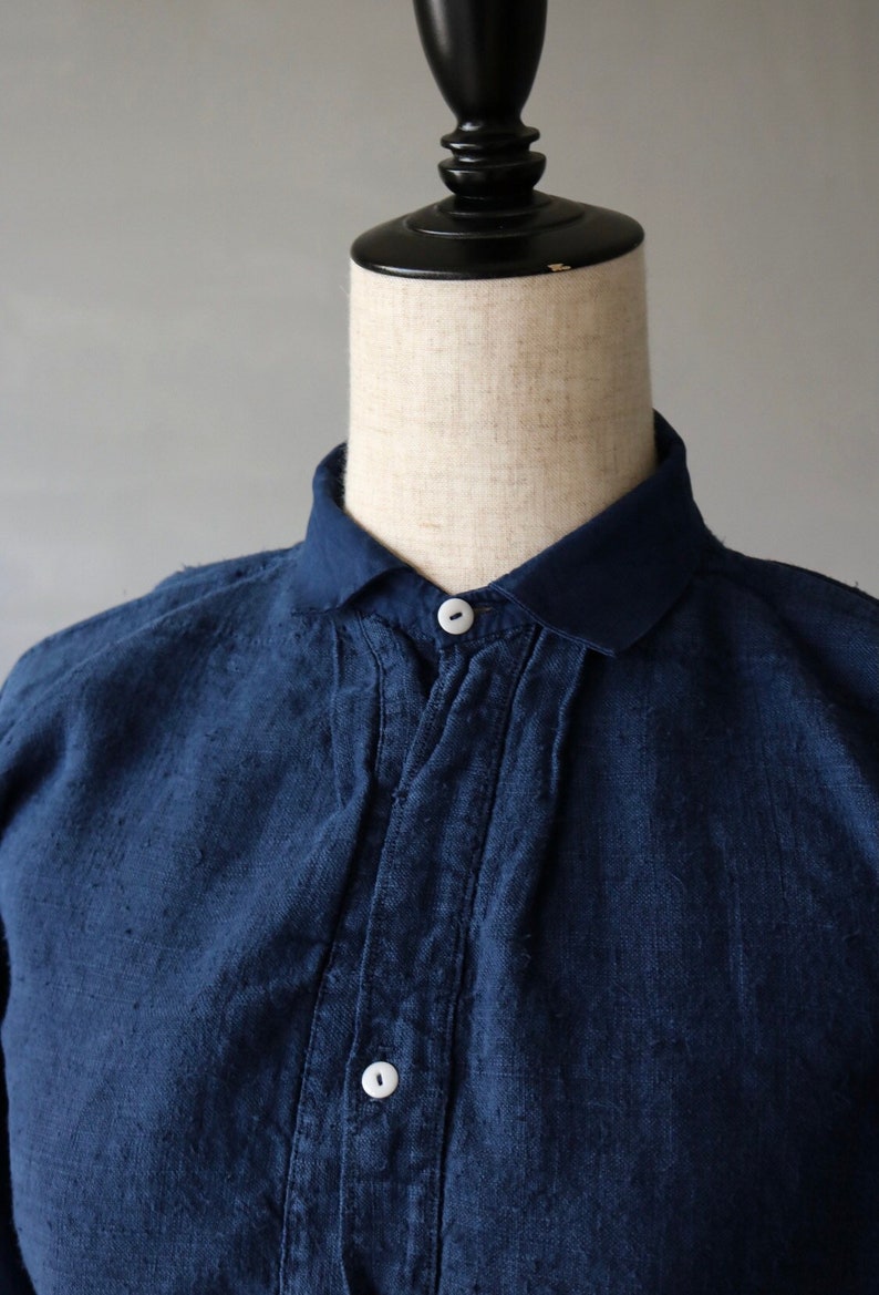 Antique French linen Indigo Smock shirt dress image 3