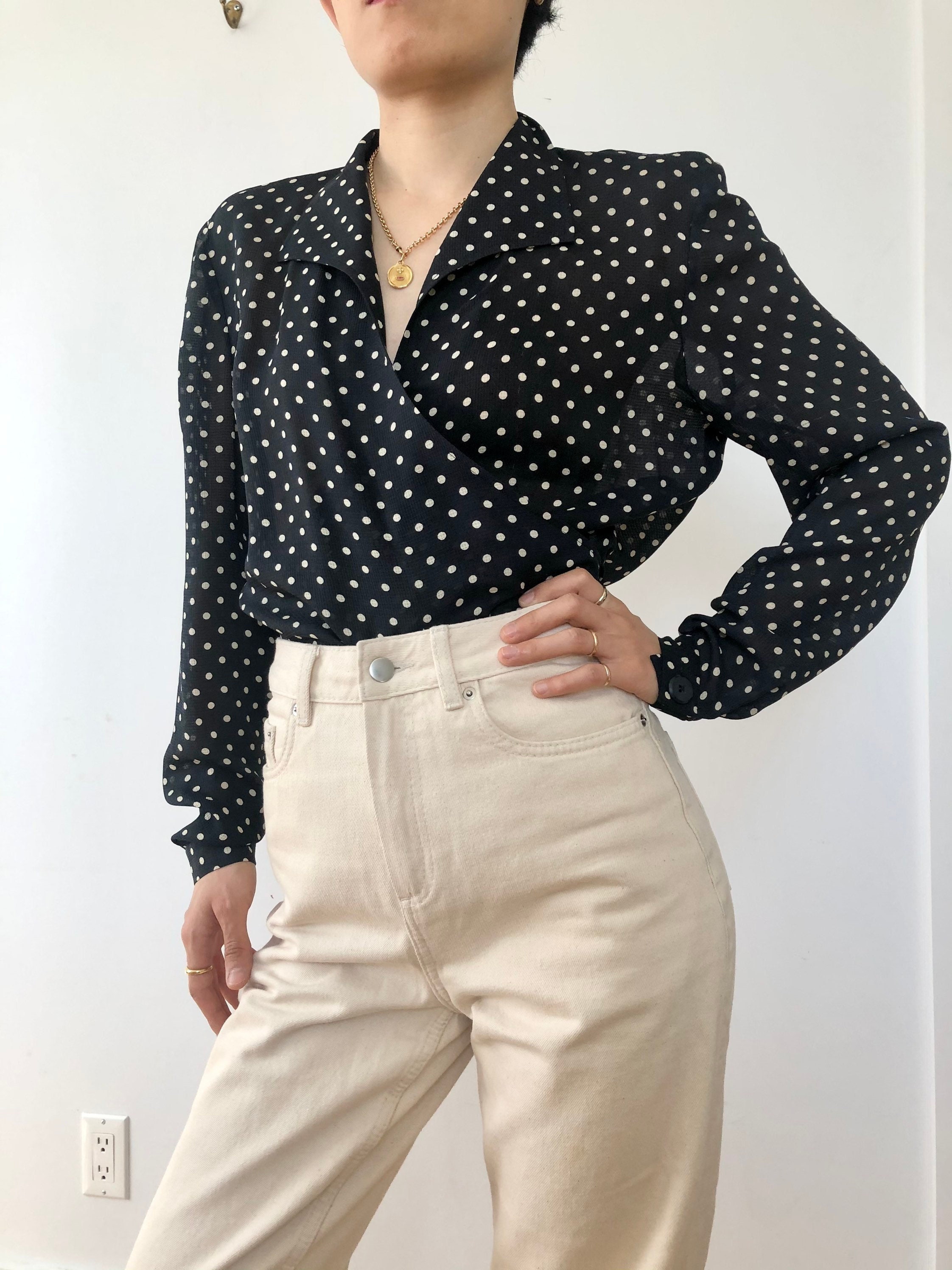 Button Down Blouse - Painted Dot Spice S