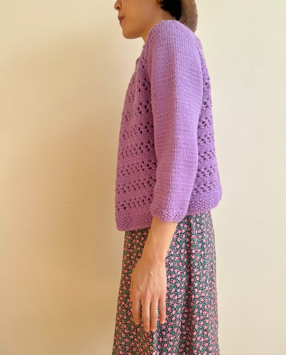 Vintage 1960s hand knitted crochet wool Lavender … - image 4