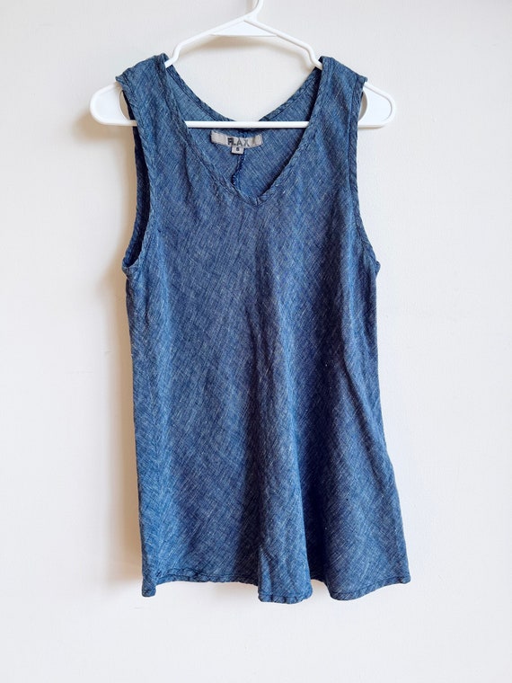 Vintage Flax blue linen tank top with V neck - image 4