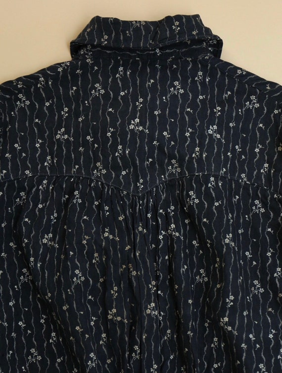 Antique Edwardian black calico cotton blouse - image 7