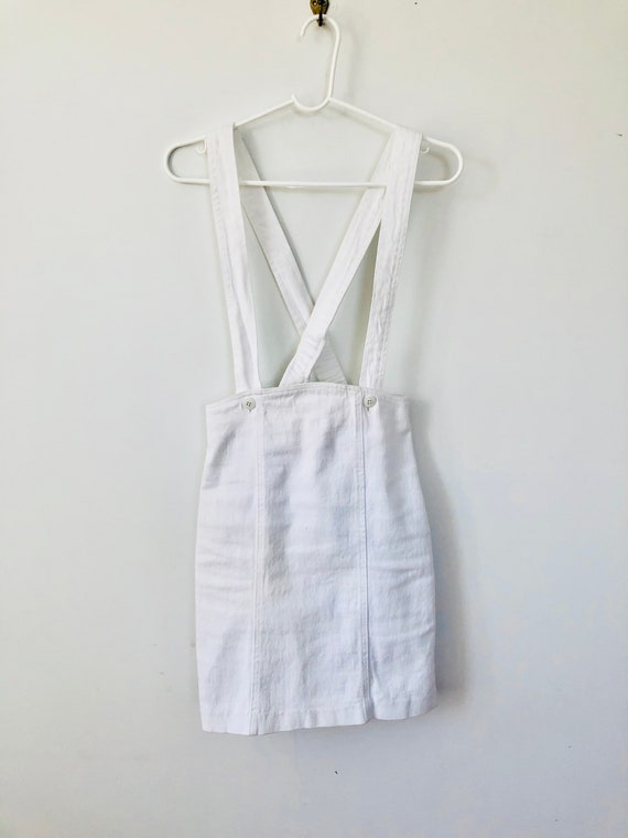 Vintage 1980s high waisted white denim suspender … - image 6