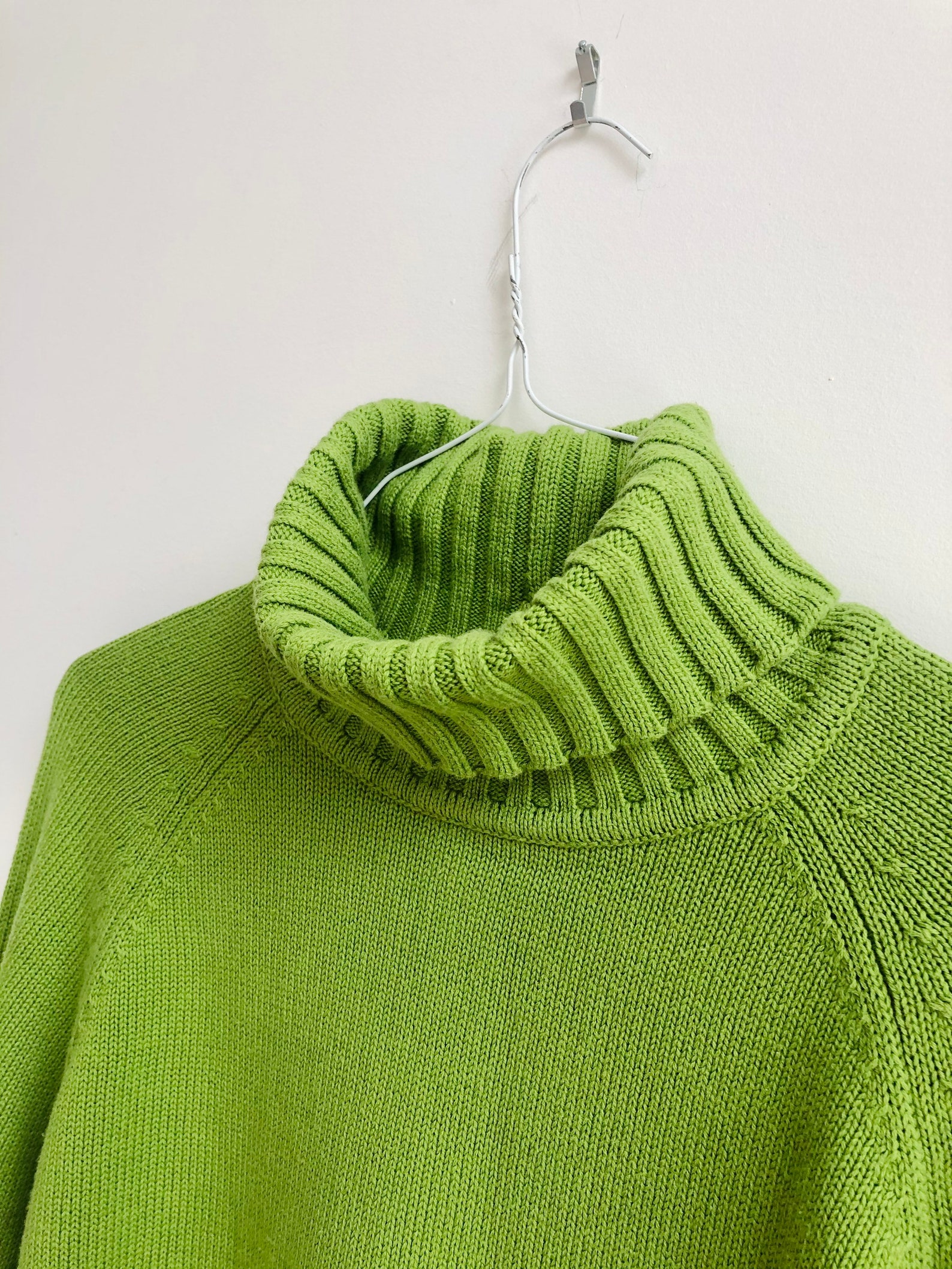 Vintage Cotton Lime Green Turtle Neck Knit Sweater Xs-m | Etsy