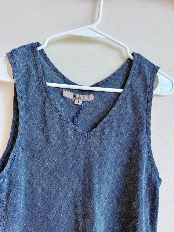 Vintage Flax blue linen tank top with V neck - image 5