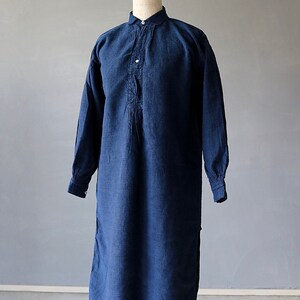 Antique French linen Indigo Smock shirt dress image 2
