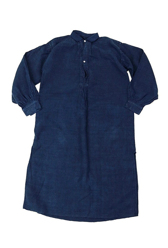 Antique French linen Indigo Smock shirt dress - image 1