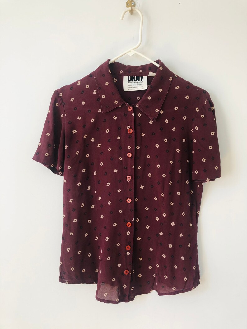 Vintage DKNY New York dark purple silk patterned button up shirt xs-s