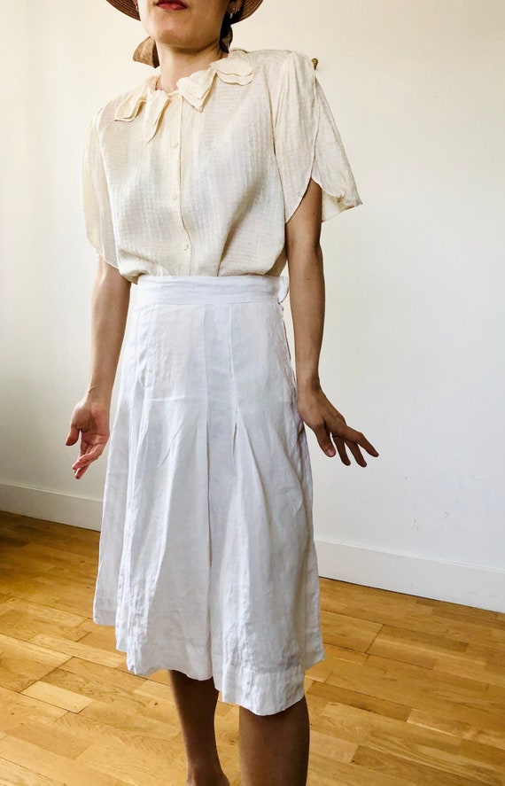 Antique 1900s-1920s handmade white linen midi plea