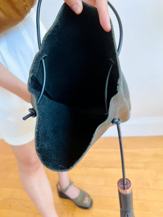 Building Block Black Long Leather Tote Bag With Tussle - Etsy