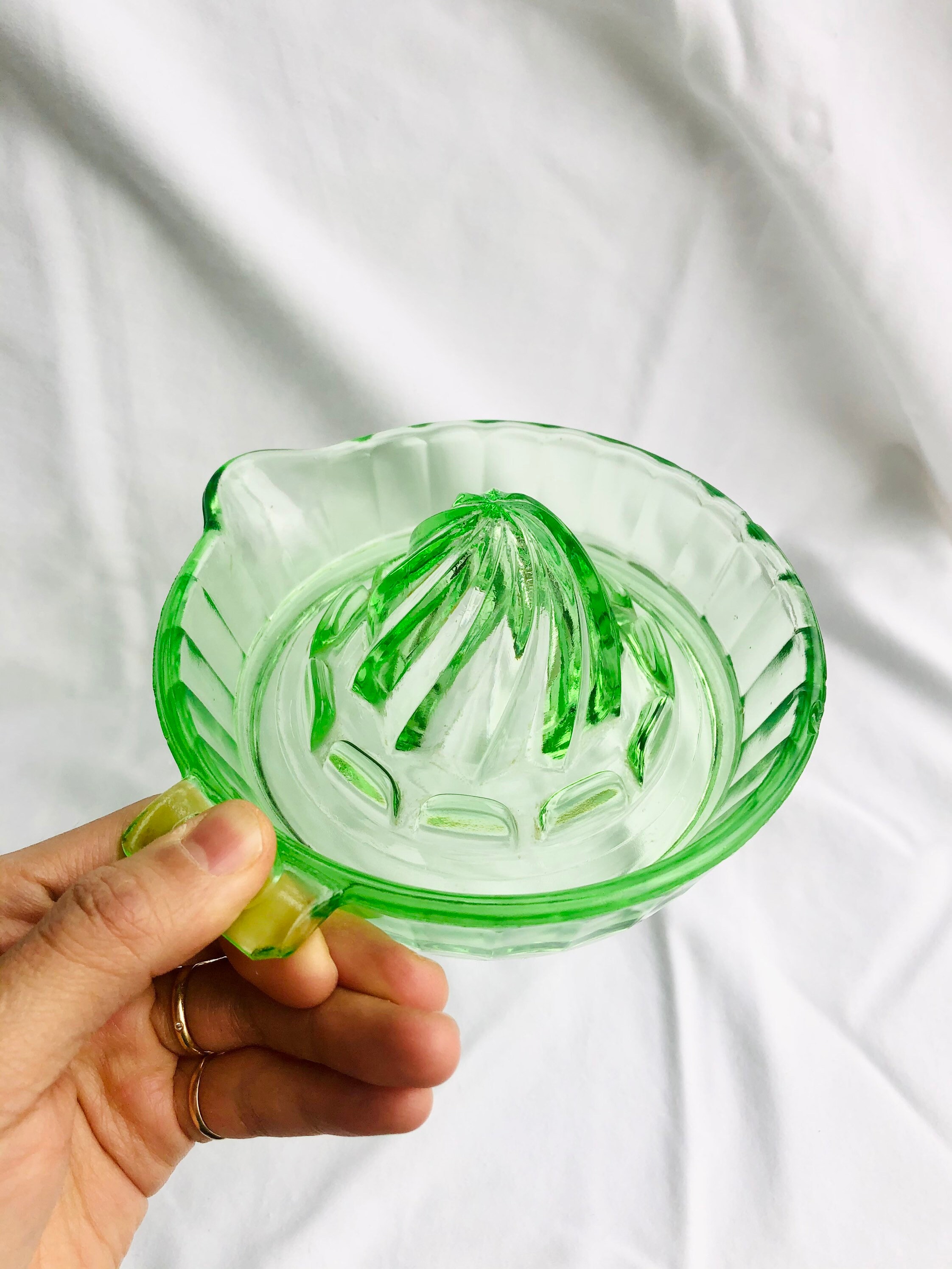 Vintage Green Compressed Glass Juicer with handle Etsy