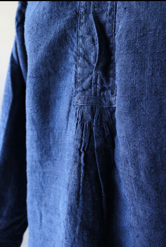 Antique French linen Indigo Smock shirt dress - image 5