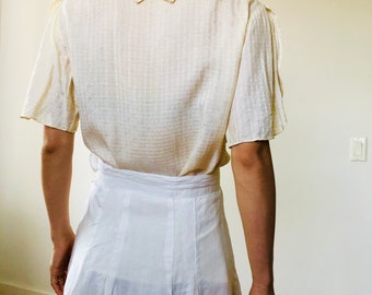Jupe En Lin Blanc Vintage Faite Main Doublée - Taille S Longueur Genou Occasion Très Bon État