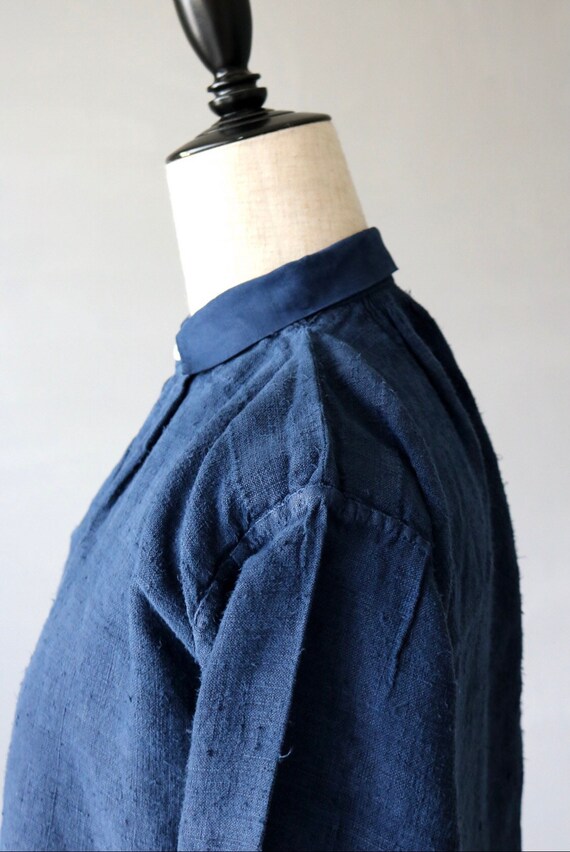 Antique French linen Indigo Smock shirt dress - image 4