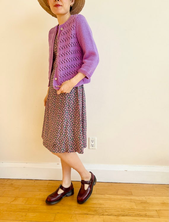 Vintage 1960s hand knitted crochet wool Lavender … - image 3