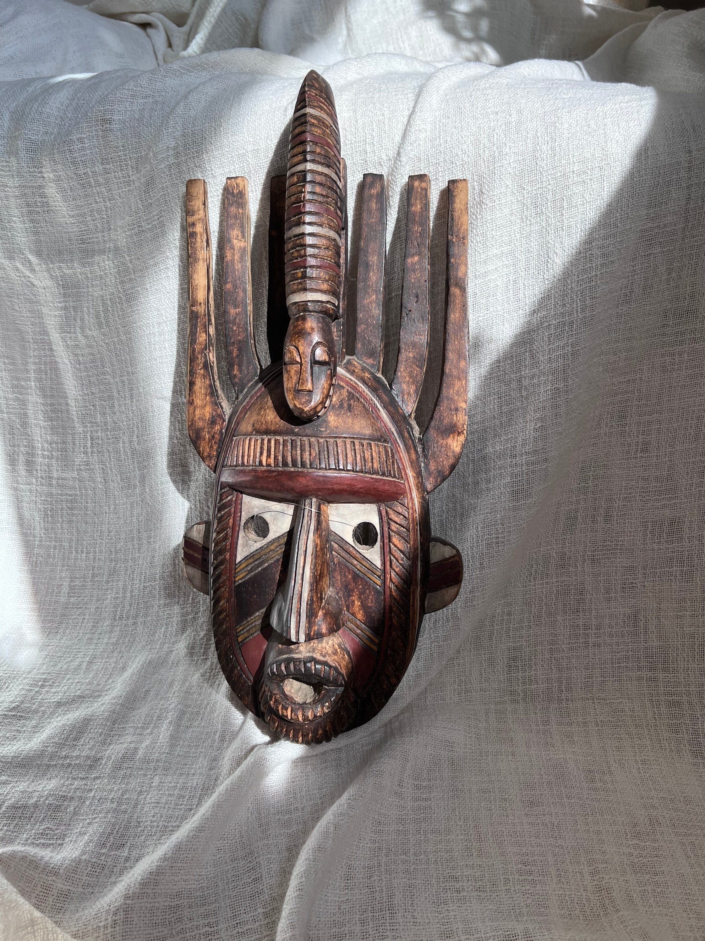 African Mask, Shard Bead, Intricate Tribal Mask, Donna Perlinplim