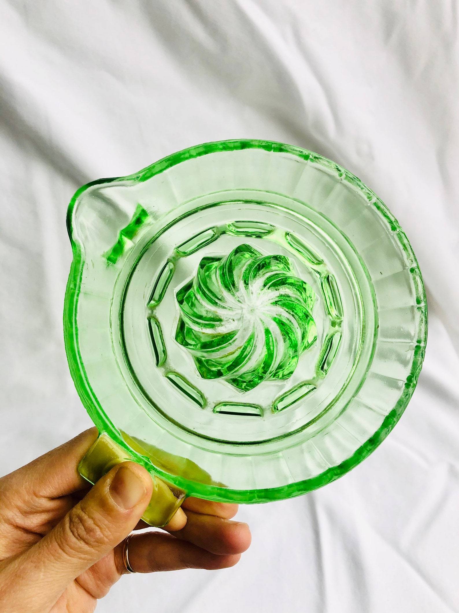 Vintage Green Compressed Glass Juicer with handle Etsy