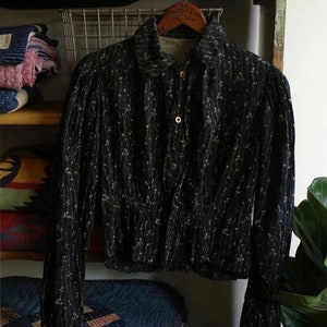 Antique Edwardian black calico cotton blouse