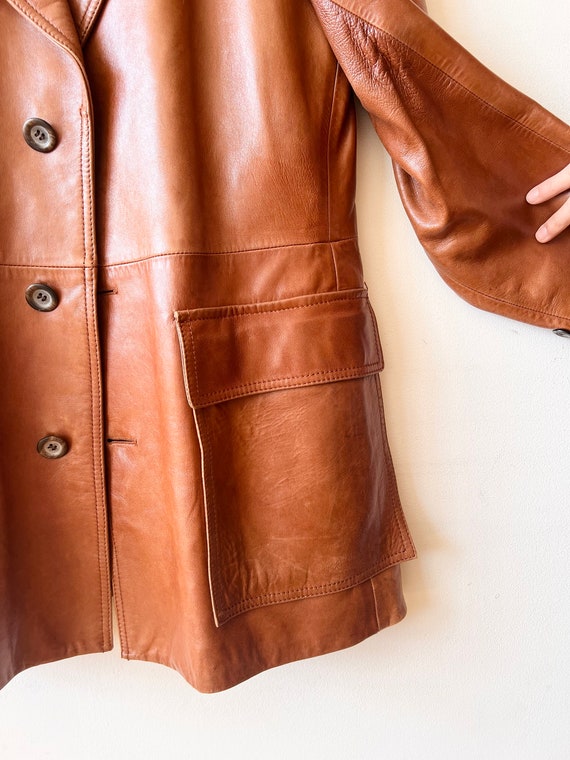 Vintage brown leather trench coat with removable … - image 8