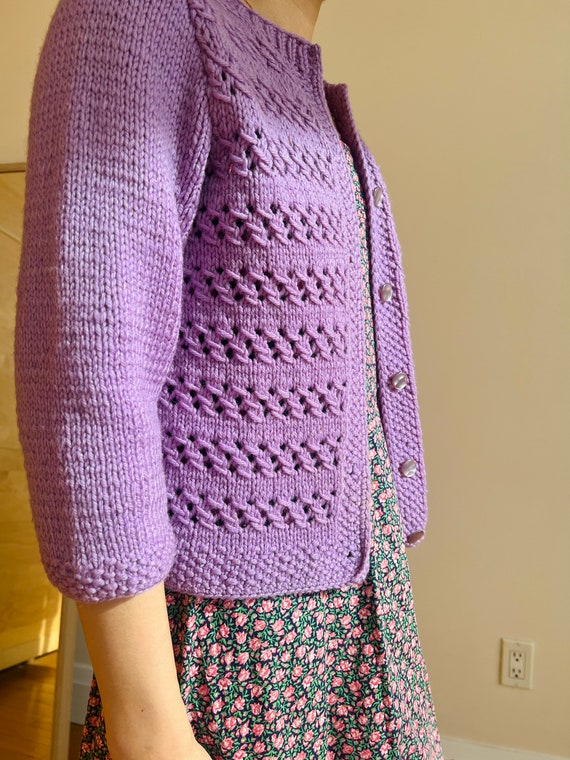 Vintage 1960s hand knitted crochet wool Lavender … - image 7