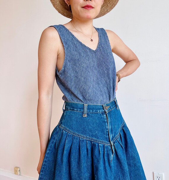 Vintage Flax blue linen tank top with V neck - image 1