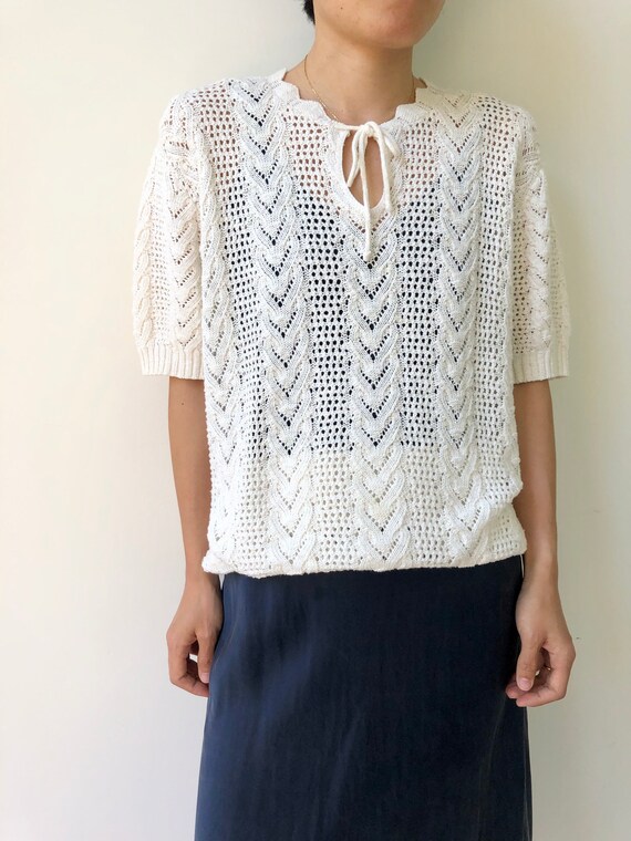 Vintage cream white cotton crochet blouse