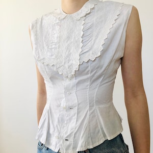 Antique Victorian French Lace white cotton camisole button up | xs we
