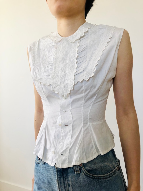 Antique Victorian French Lace white cotton camiso… - image 1