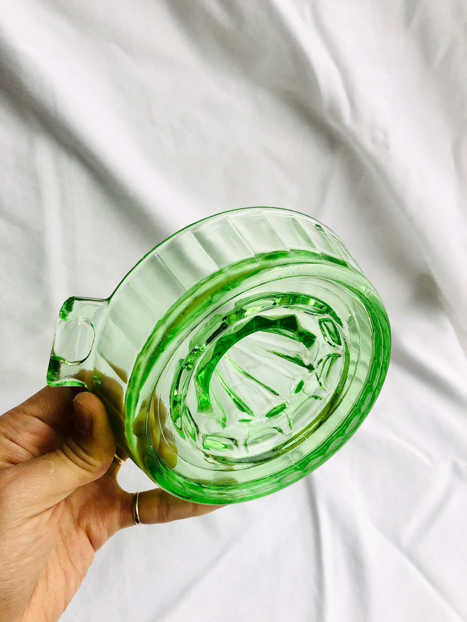 Vintage Green Compressed Glass Juicer with handle Etsy